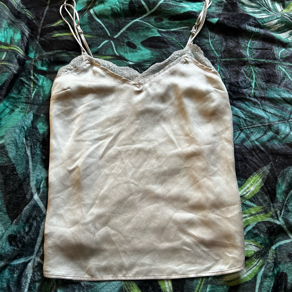 Abercrombie & Fitch Cream Lace-Trim Satin Tank Top